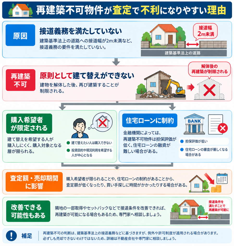 再建築不可物件が査定で不利になりやすい理由 の図解